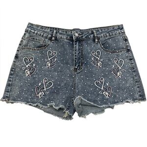 🌸. Heart Embellished Denim Shorts